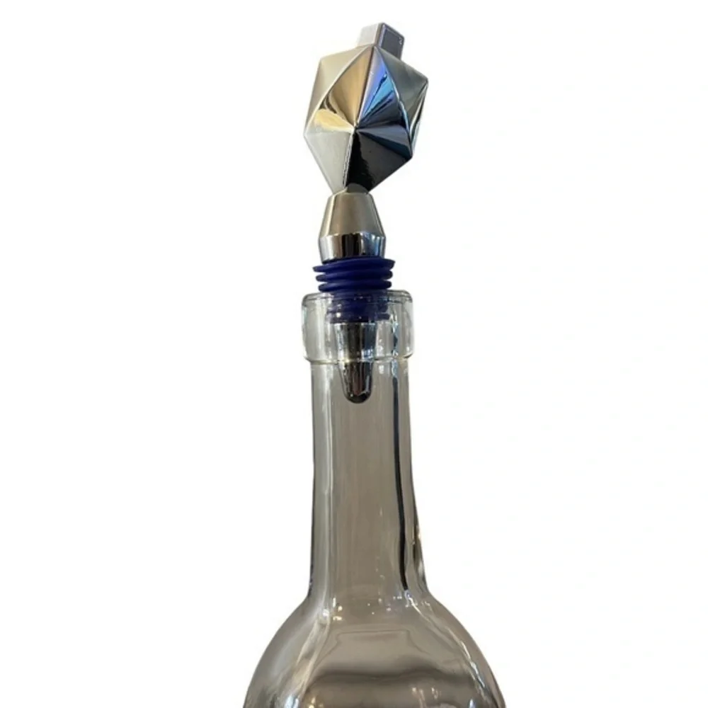 Dreidel Wine Cork Liquor Bottle Stopper - Silver Metal & Blue Silicone‎ Jewish